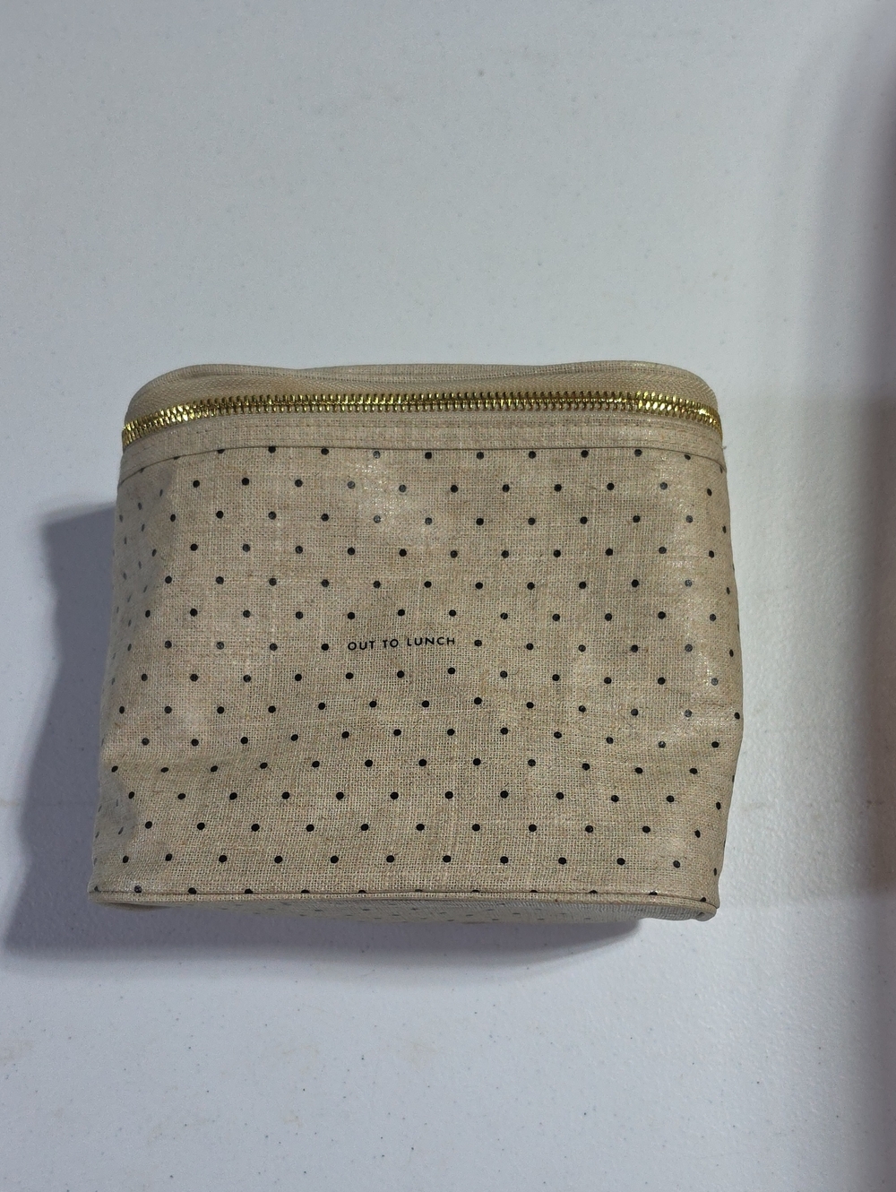 Polka Dot Canvas Cosmetic Pouch - Beige with Black Dots